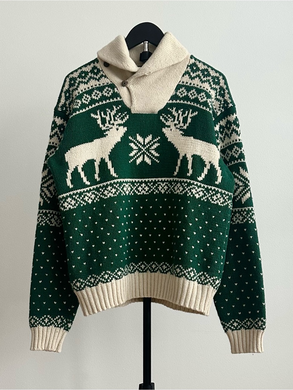Vintage Polo Ralph Lauren Angora Cashmere Cotton Green Reindeer Sweater Size M